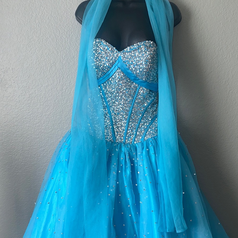 Sparkling Blue Strapless Gown - Picture 4 of 5